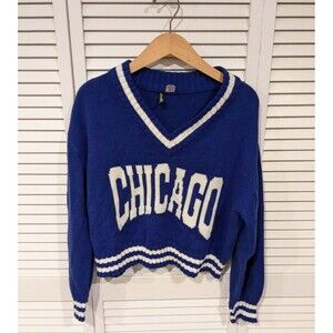 H&M Royal Blue V-Neck Sweater with White 'CHICAGO' Detail